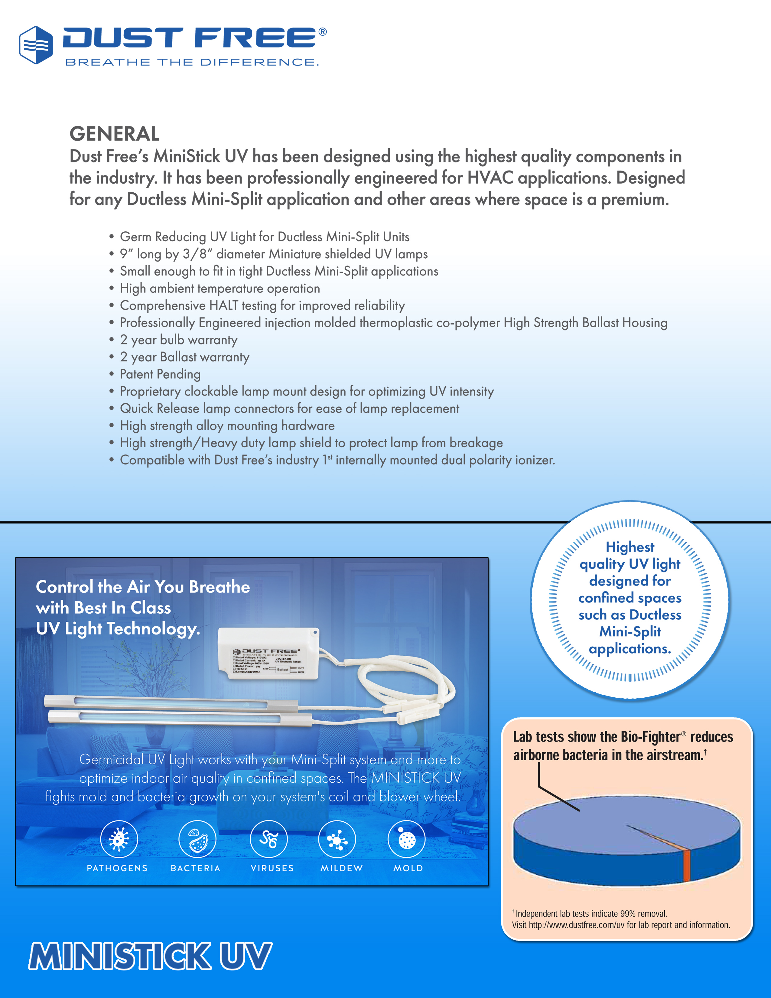 Bio-Fighter Dust Free Mini Split Dual-Lamp 120V UV Light Kit, 19401